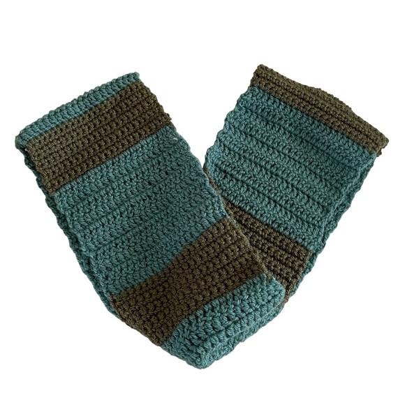 Handmade Crochet Infinity Teal and Olive Green Stripe Scarf - Picture 14 of 14
